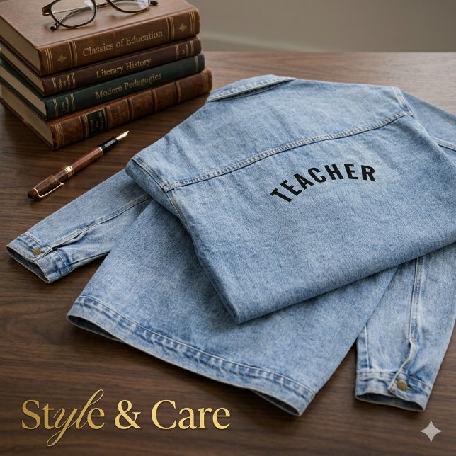 En Jean Veste personnalisable avec le texte ENSEIGNANT (Customizable TEACHER Text Statement Denim Jacket)