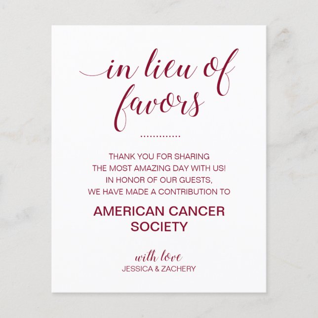 En Lieu Et Place De Faveurs Charité Faire Don Mari (Devant)