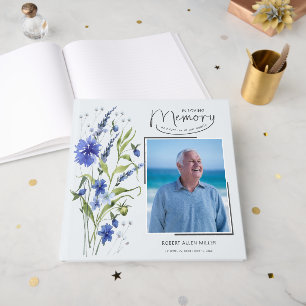 En Mémoire Bleue Florale Livre d'Or Funéraire