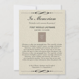 En mémoire de la mort Faire-part avec nécrologie