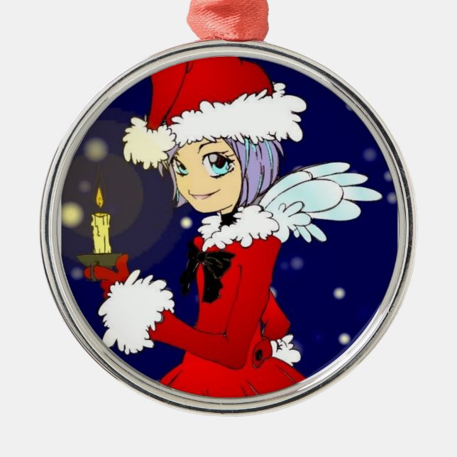 En Métal Ange de Noël kawaii bougie légère ornement rond (Devant)