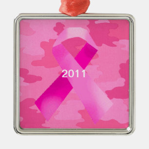 En Métal Camouflage rose foncé, ruban rose Date Ornement