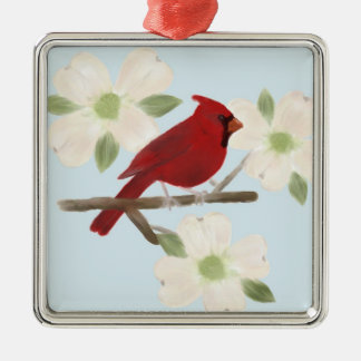 En Métal Cardinal et Dogwood Aquarelle Ornement