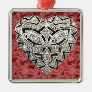 En Métal Carré rouge élégant designer ornement coeur