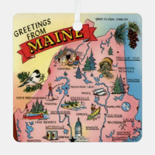 En Métal État du Maine Carte ornement