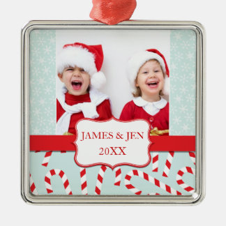 EN MÉTAL FUN RED BLUE MERRY CHRISTMAS PHOTO ORNEMENT