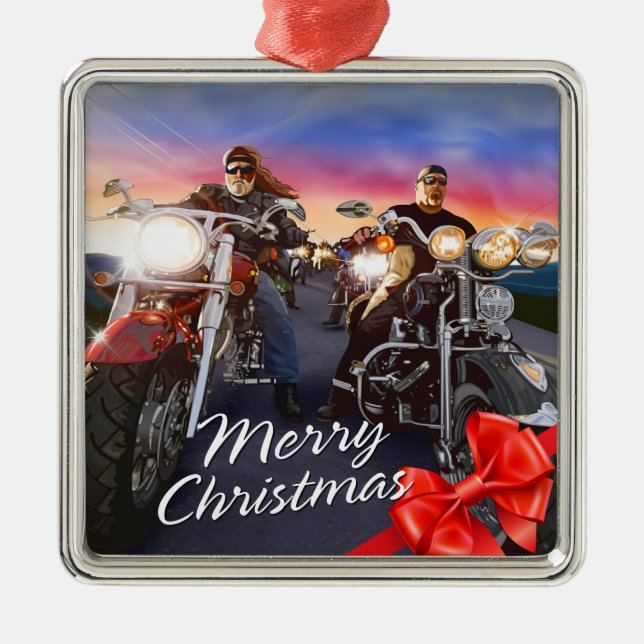 En Métal Joyeux motards de Noël 1 ornement (Devant)