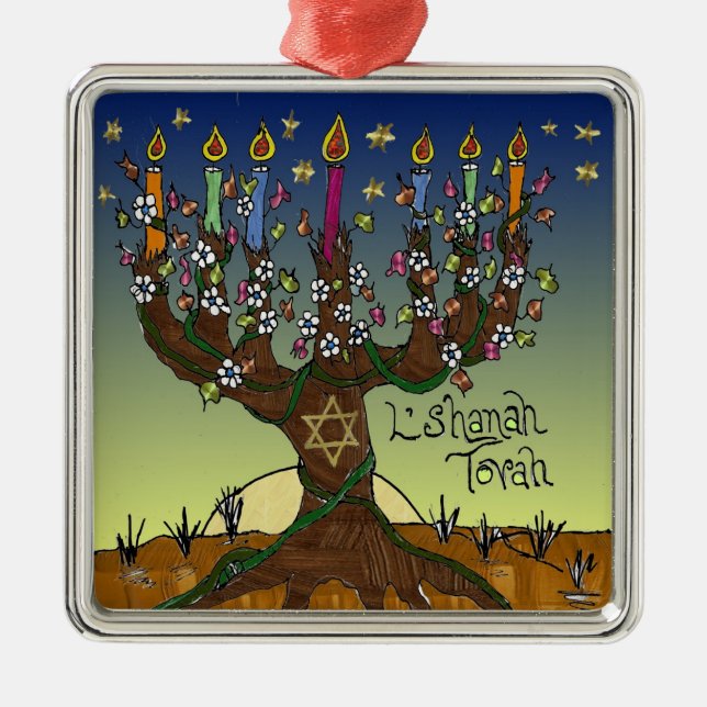 En Métal Judaica L'shanah Tovah Arbre De Vie Ornement (Devant)