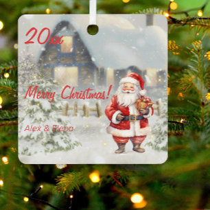 En Métal Maison du Père Noël Photo Carré Ornement