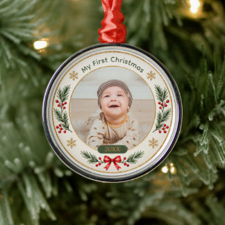 En Métal Mon Premier Noël Ornement Photo Bébé Blanc