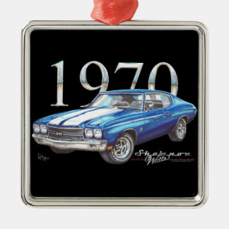 En Métal Ornement 1970 superbe de Noël de sport de Chevy
