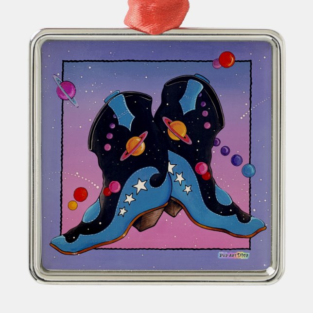 En Métal Ornement - Bottes de cowboy de minuit (Devant)