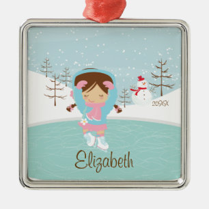 En Métal Ornement daté de Noël de fille de patineur de