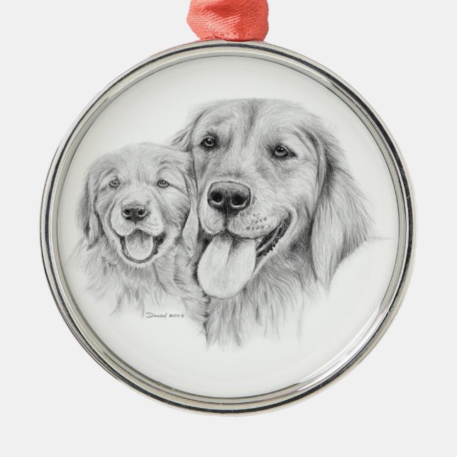 En Métal Ornement de chiens d'arrêt d'or (Devant)