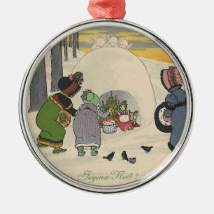 En Métal Ornement français vintage de Noël de filles de