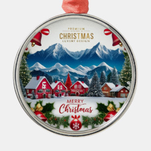 En Métal Ornement Rond de Village de Noël Premium