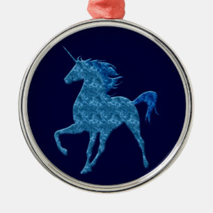 En Métal Ornement rond Unicorne de feu bleu