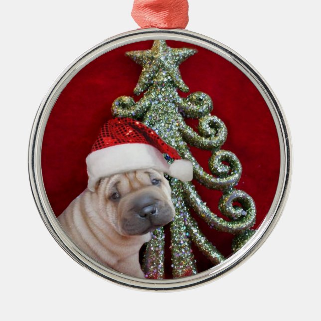 En Métal Ornement shar de chiot de pei de Noël (Devant)