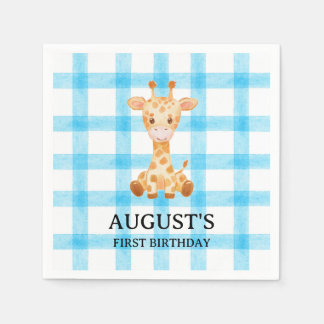 En Papier 002 Serviette Girafe à carreaux Bleu Céleste