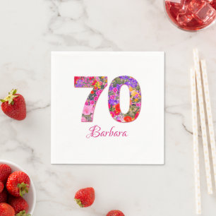 En Papier 70e anniversaire fête floral rose violet serviette