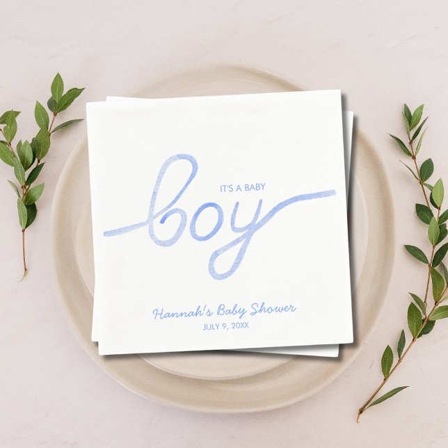 En Papier Aquarelle bleue personnalisée C'est une serviette  (Personalized Blue Watercolor It's a Boy Napkins)