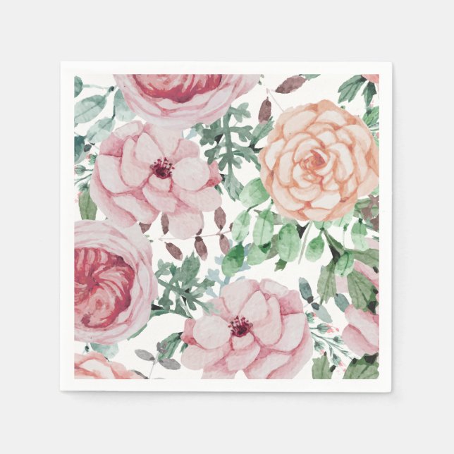 En Papier Aquarelle Florals Mauve Cocktail Mariage serviette (Devant)