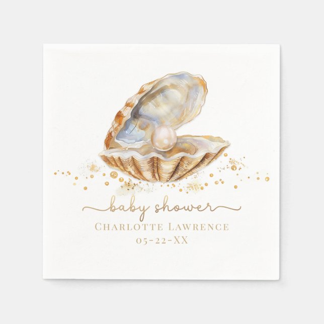 En Papier Aquarelle Océan Little Pearl Baby shower serviette (Devant)