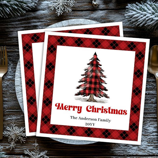 En Papier Arbre de Noël rustique de Buffalo Serviette Person (Rustic Buffalo Christmas Tree Napkin Personalized)