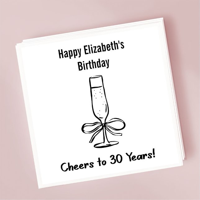 En Papier B&W moderne Cheers à 30 ans Anniversaire serviette (Créateur téléchargé)