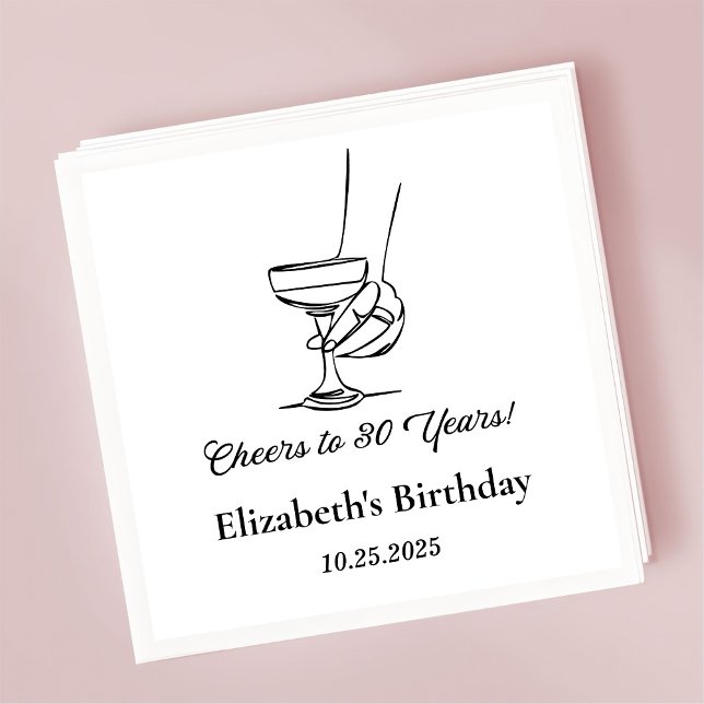 En Papier B&W moderne Cheers à 30 ans Anniversaire serviette (Créateur téléchargé)