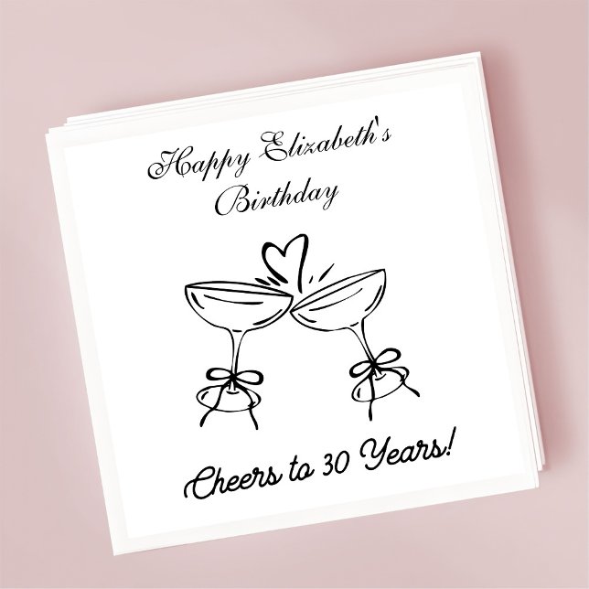 En Papier B&W moderne Cheers à 30 ans Anniversaire serviette (Créateur téléchargé)