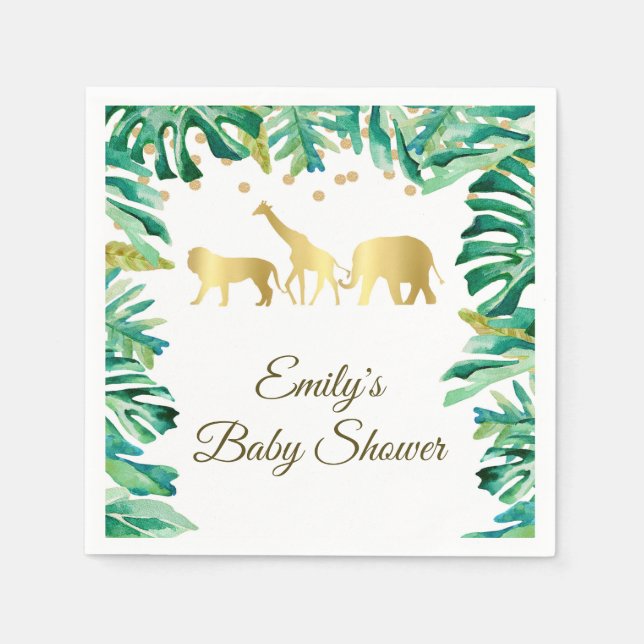 En Papier Baby shower anniversaire serviette safari or vert (Devant)