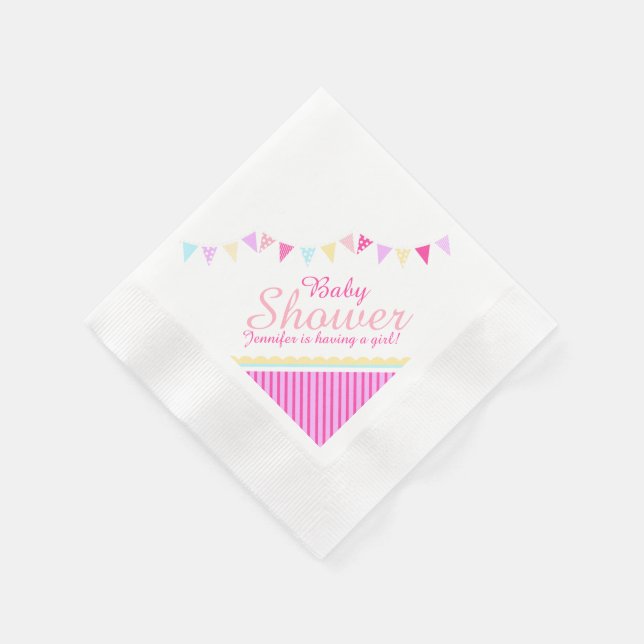 En Papier Baby shower Bund nom rose fille serviette (Coin)