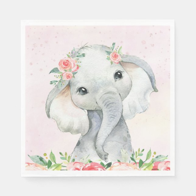En Papier Bébé mignonne fille éléphant Baby shower serviette (Devant)