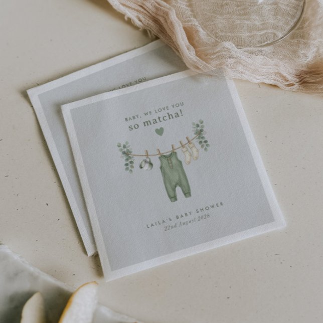 En Papier Bébé, nous t'aimons tellement Matcha ! Serviette e (Zazzle Baby, We love you so Matcha! Paper Napkin)