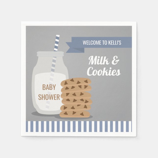 En Papier Bleu moderne Lait et cookies Baby shower serviette (Devant)