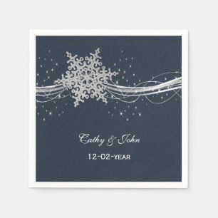 En Papier Blue Silver Snowflakes serviette mariage personnal