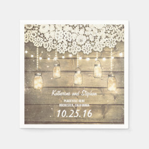 En Papier bocal de mason rustique lumières mariage serviette