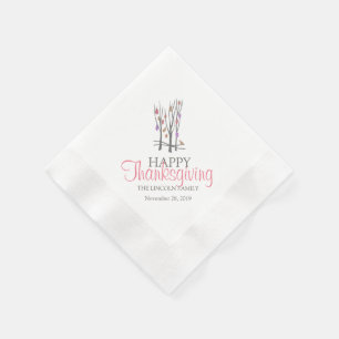 En Papier Bon thanksgiving tomber arbres rose gris serviette