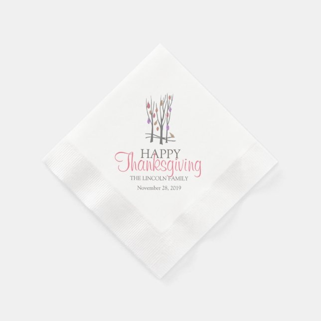 En Papier Bon thanksgiving tomber arbres rose gris serviette (Coin)
