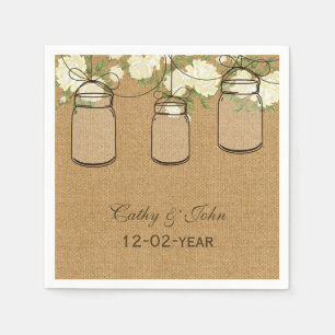 En Papier burlap ivoire roses mariage personnalisé serviette