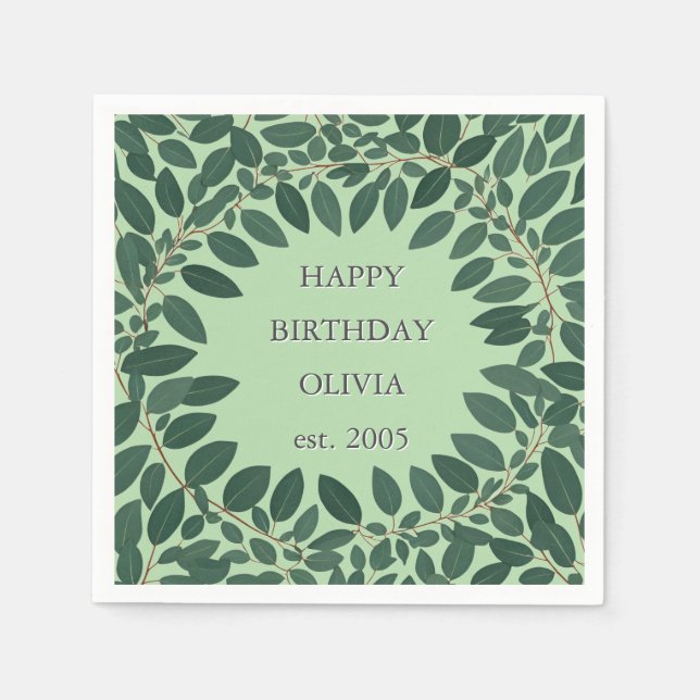 En Papier Cadre de serviette personnalisé eucalyptus – vert  (Devant)