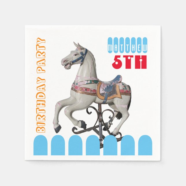 En Papier Carrousel Cheval vintage 5e anniversaire serviette (Devant)