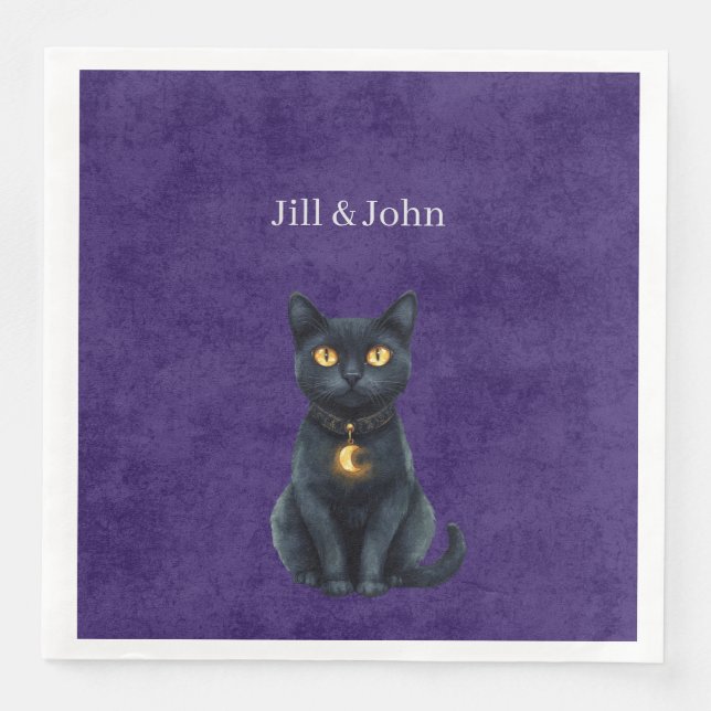 En Papier Charme de Lune Chat Noir Mariage Serviette (Devant)