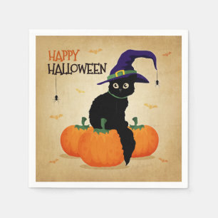 En Papier Chat vintage de Halloween et serviette des