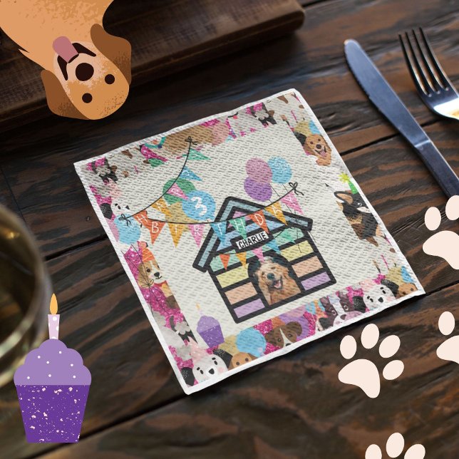 En Papier Chien's Anniversaire fête de fête serviette chien  (Dog party napkin)