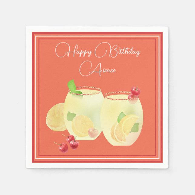 En Papier Cocktails de Fruits Joyeux Anniversaire Serviette  (Devant)