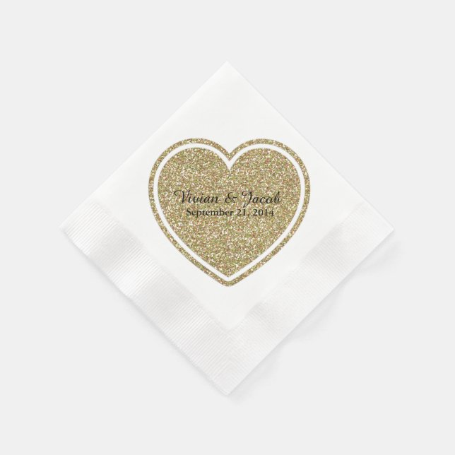 En Papier Coeur d'or personnalisées mariage serviette (Coin)