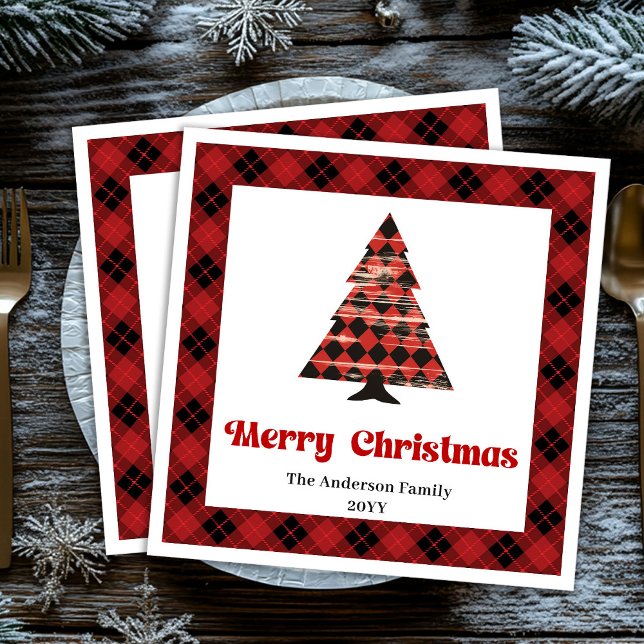 En Papier Conception de serviette d'arbre à carreaux de Buff (Cozy Buffalo Plaid Tree Napkin Holiday Design)