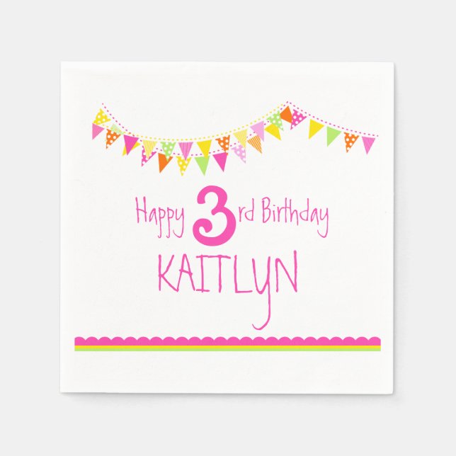 En Papier Coussins colorés enfants 3e anniversaire serviette (Devant)